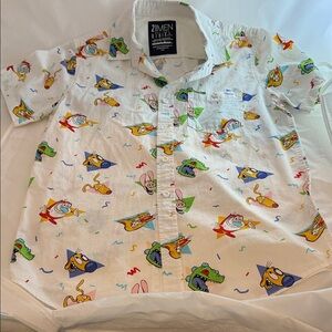 21men Cartoon Character Print Shirt - White and Multicolor
